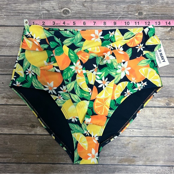 Old Navy Blue Yellow White High Waisted Side Tie Lemons Oranges Bikini Bottom - Picture 6 of 8